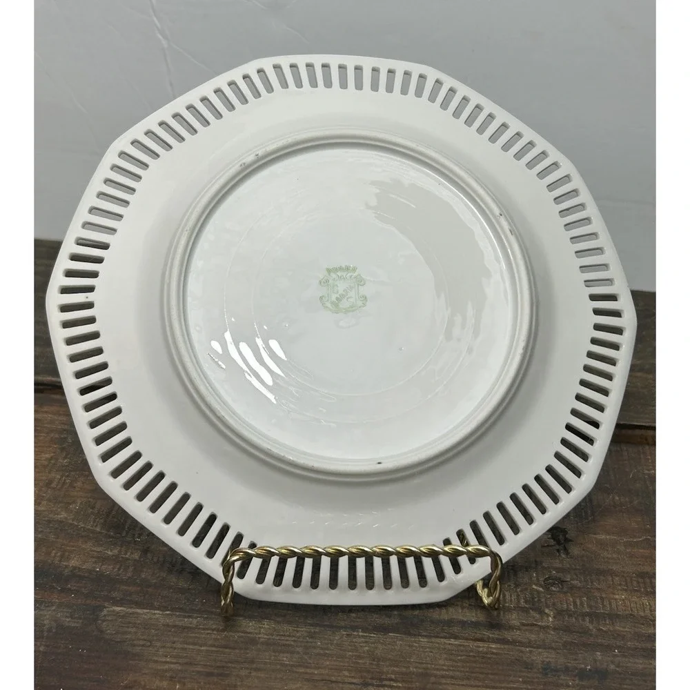Romantic Couple Plate Floral Lattice Porcelain Decor Gold Victorian Chic Shabby
